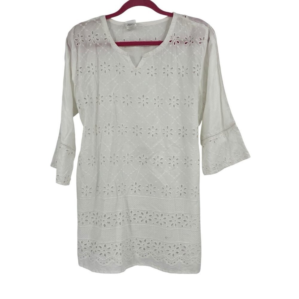 Sita Size Large White Eyelet Tunic Swim Cover Up Resortwear Beach